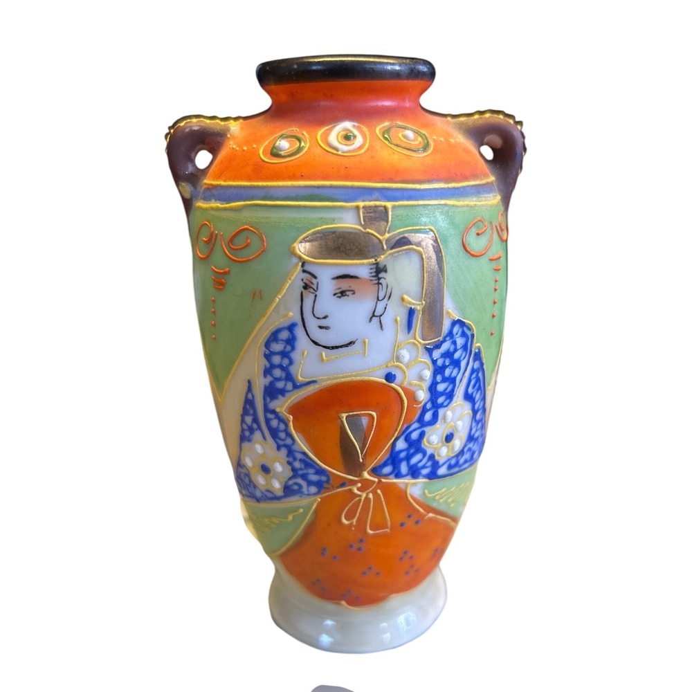 Antique Satsuma‎ Asian Oriental Princess Geisha Hand Painted Japan Mini Vase